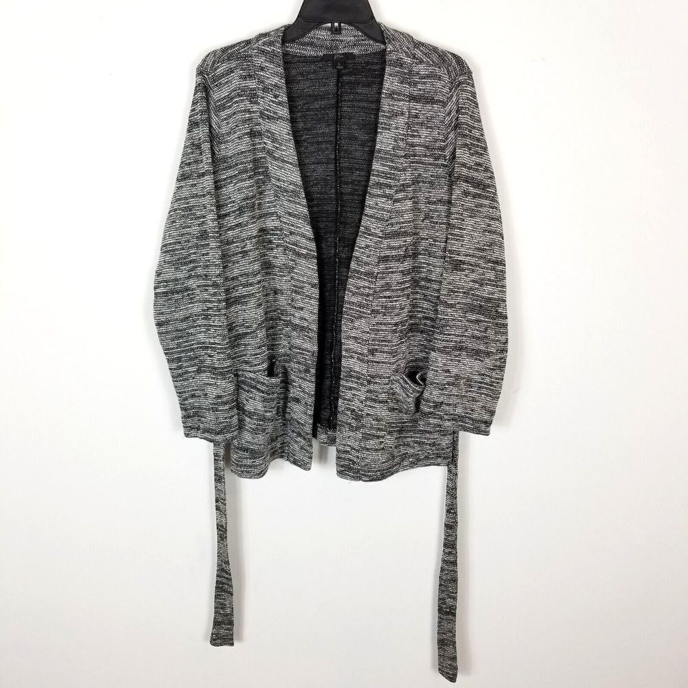 J. Crew Women Textured Long Cardigan Sweater Size L Black Cotton Blend